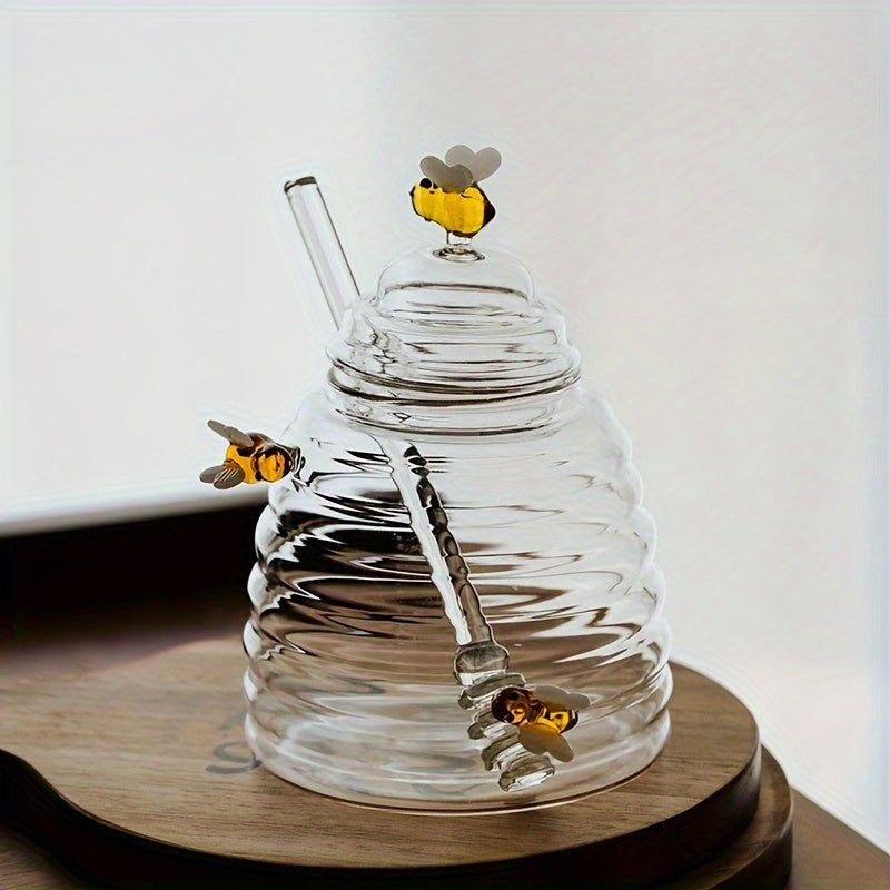 Beehive Honey Glass Jar with Spoon