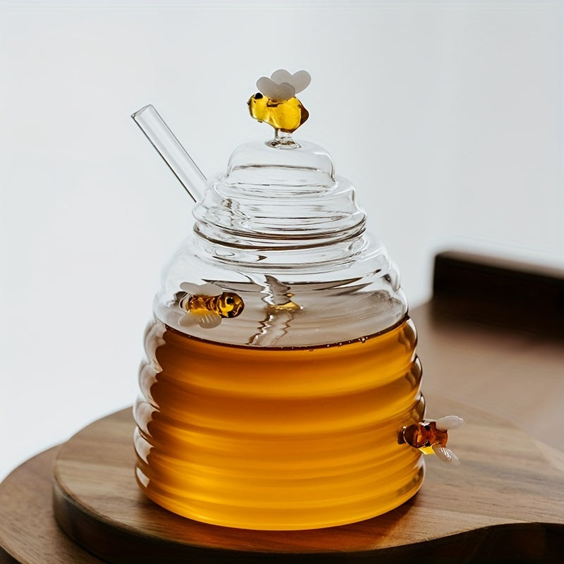 Beehive Honey Glass Jar with Spoon