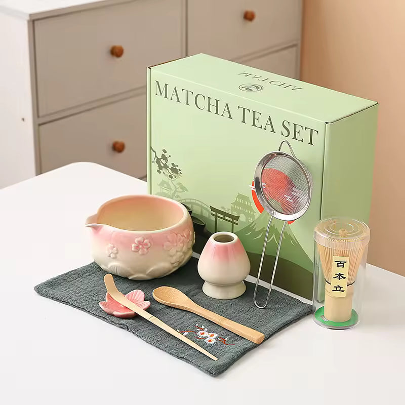 Cherry Blossom Matcha Tea Set Pink Beige