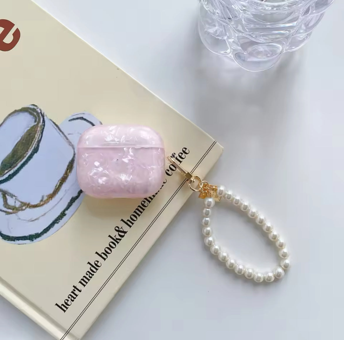 Shell Pastel AirPods Case Pink Pearl Chain