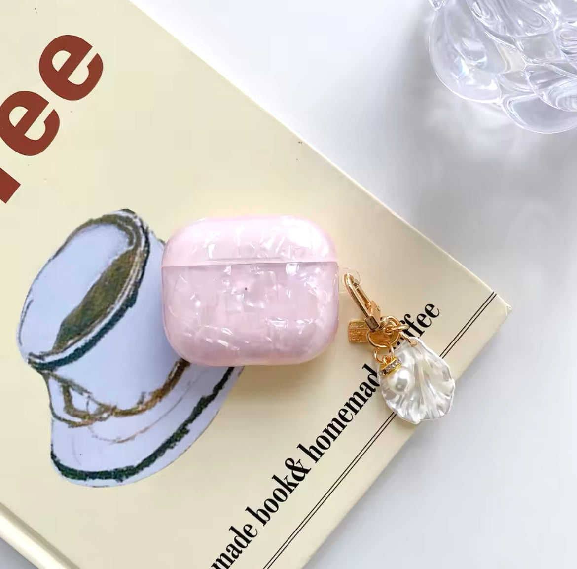 Shell Pastel AirPods Case Pink Leaf Chain
