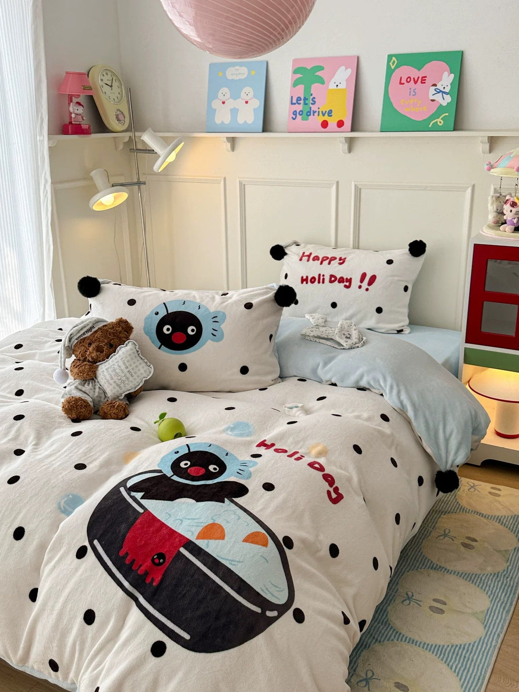 Cute Penguin Milk Fleece Bedding Set