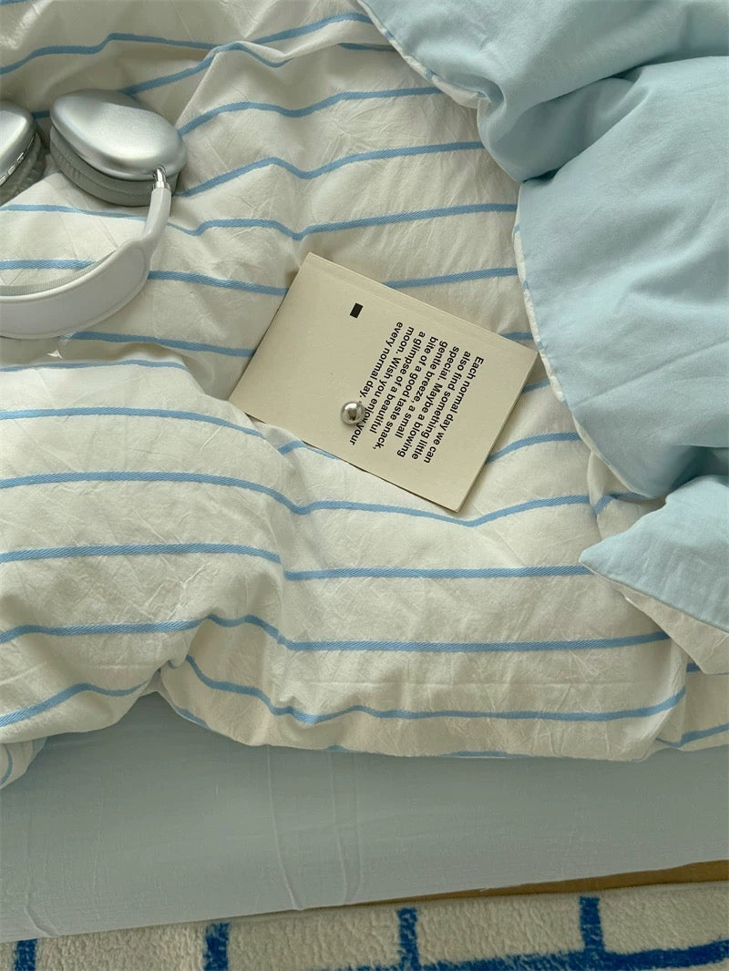 Clean Girl Aesthetic Blue Striped Bedding Set