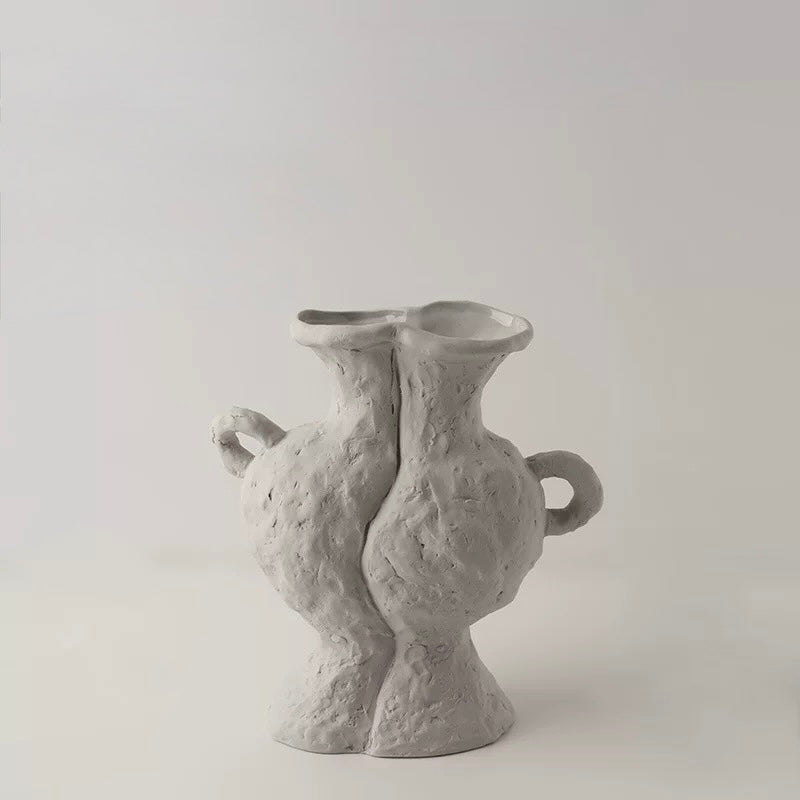 Japandi Minimalist Ceramic White Vase Double-Handle Connected Vase