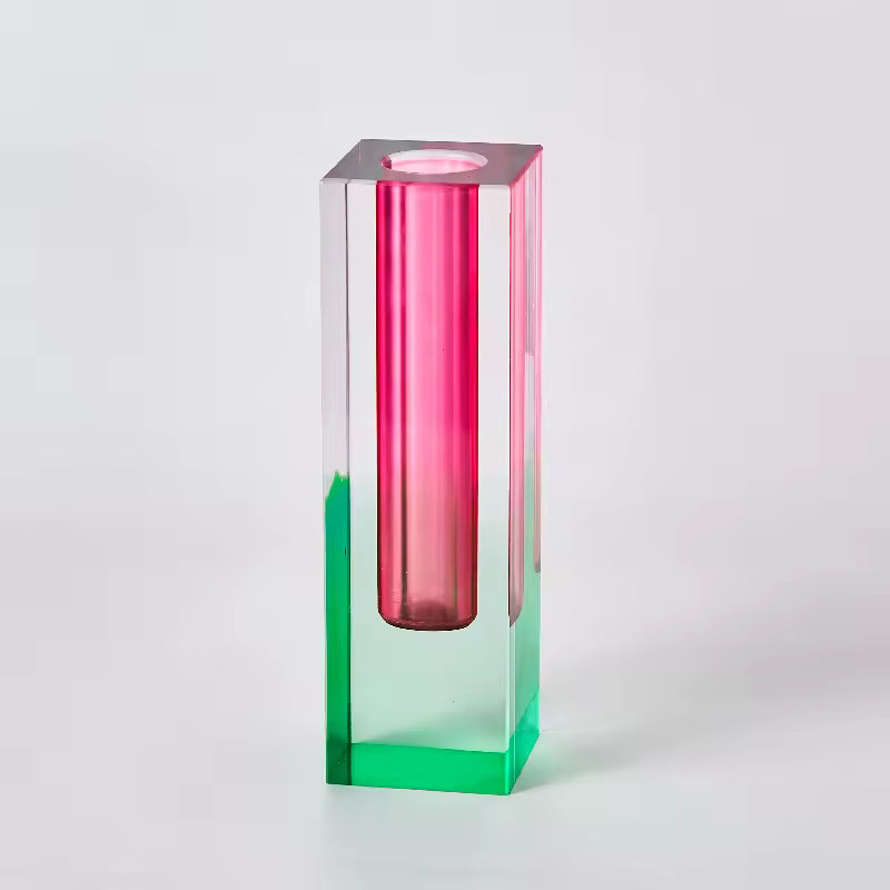 Modern Rainbow Acrylic Bud Vase Green & Pink