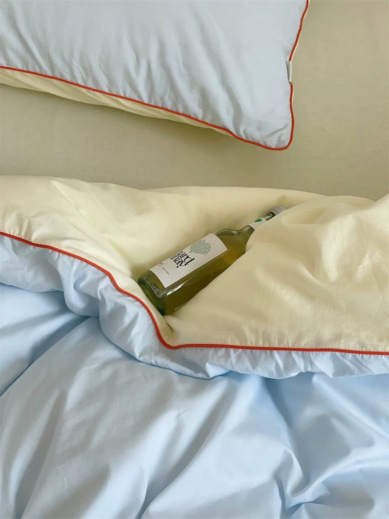 Blue & Cream Color Block Bedding Set