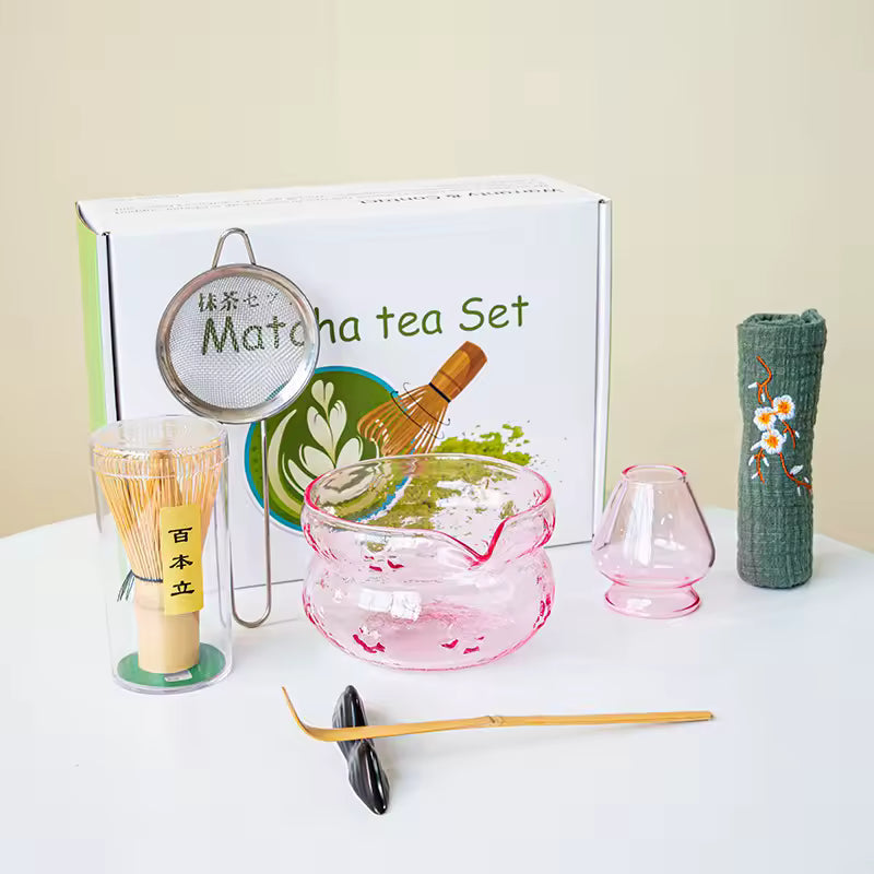 Pink & Purple Glass Matcha Set Pink 7 pcs