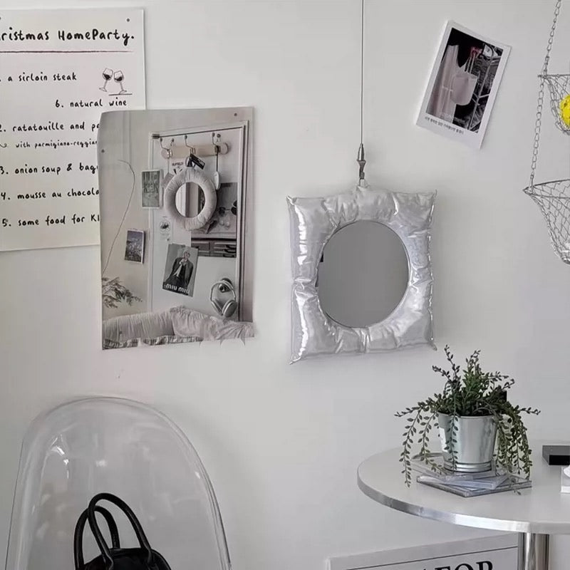 Soft Girl Aesthetic Silver Pillow Mirror