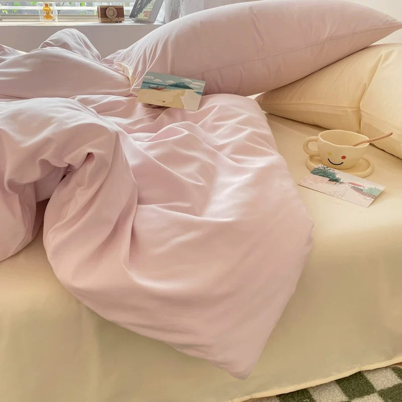 Pastel Pink & Cream Solid Bedding Set