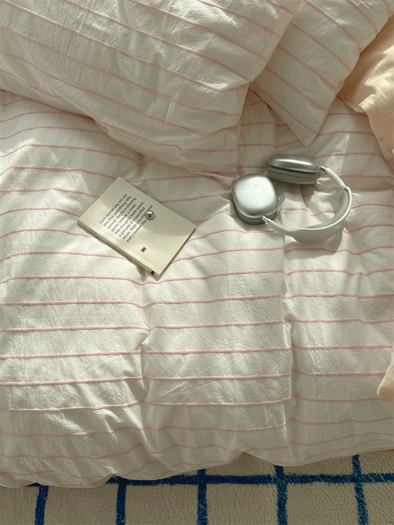 Clean Girl Aesthetic Pink Striped Bedding Set