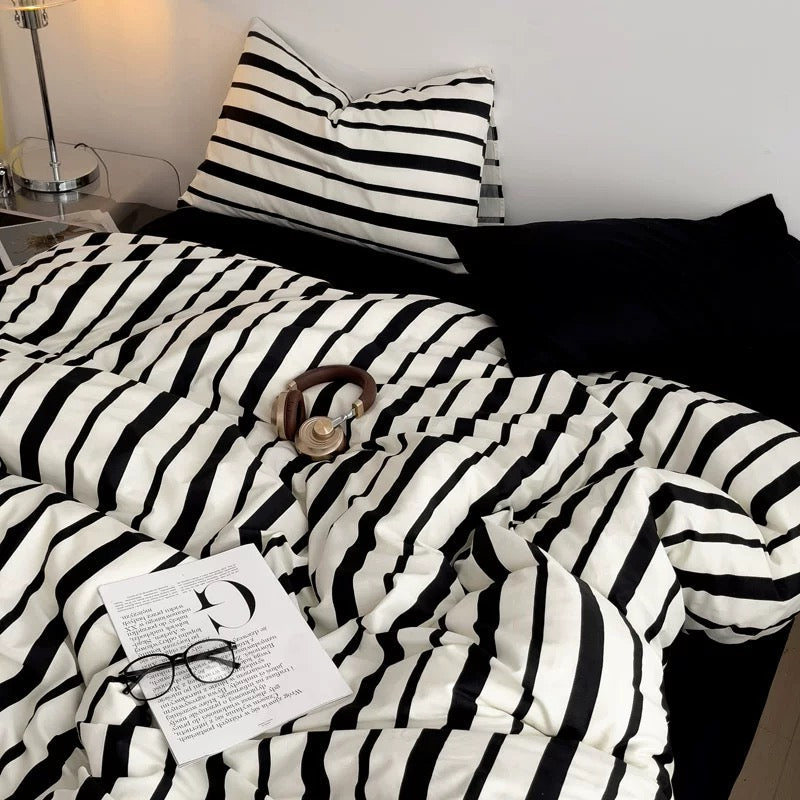 Monochrome Striped Duvet Cover Set