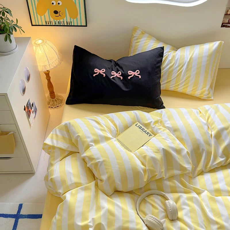 Black Striped Cotton Bedding Set
