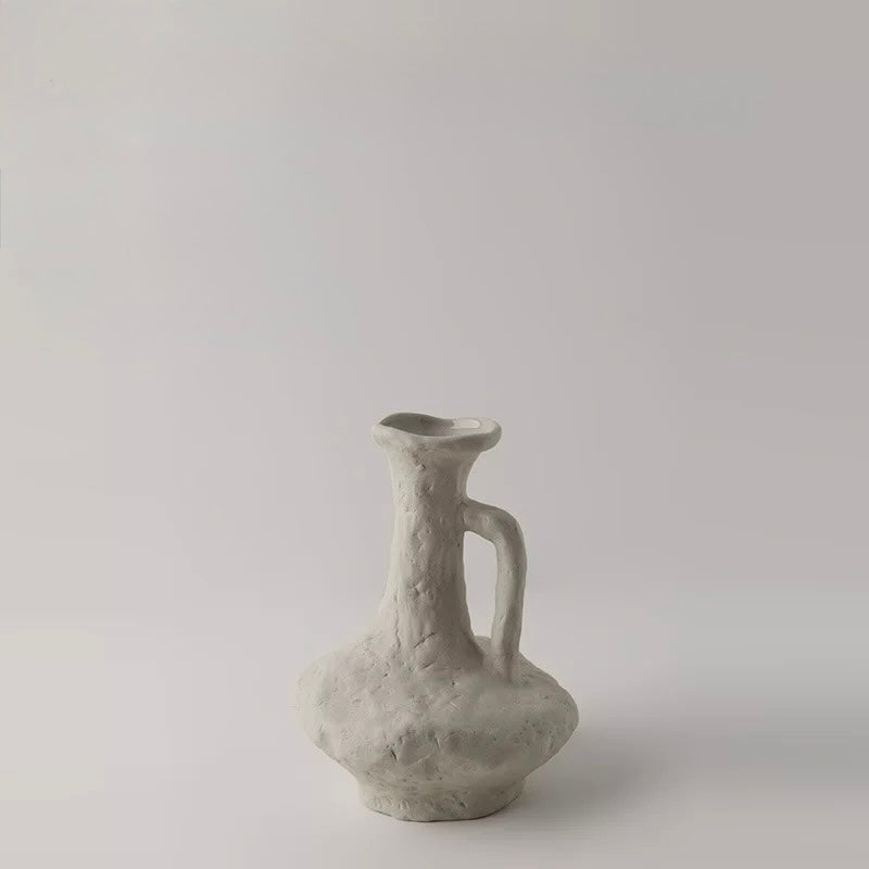 Japandi Minimalist Ceramic White Vase Single-Handle Angular Vase