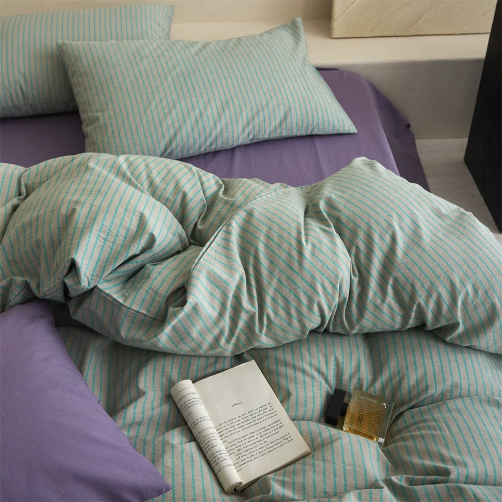 Mint Stripe Cotton Duvet Cover Set