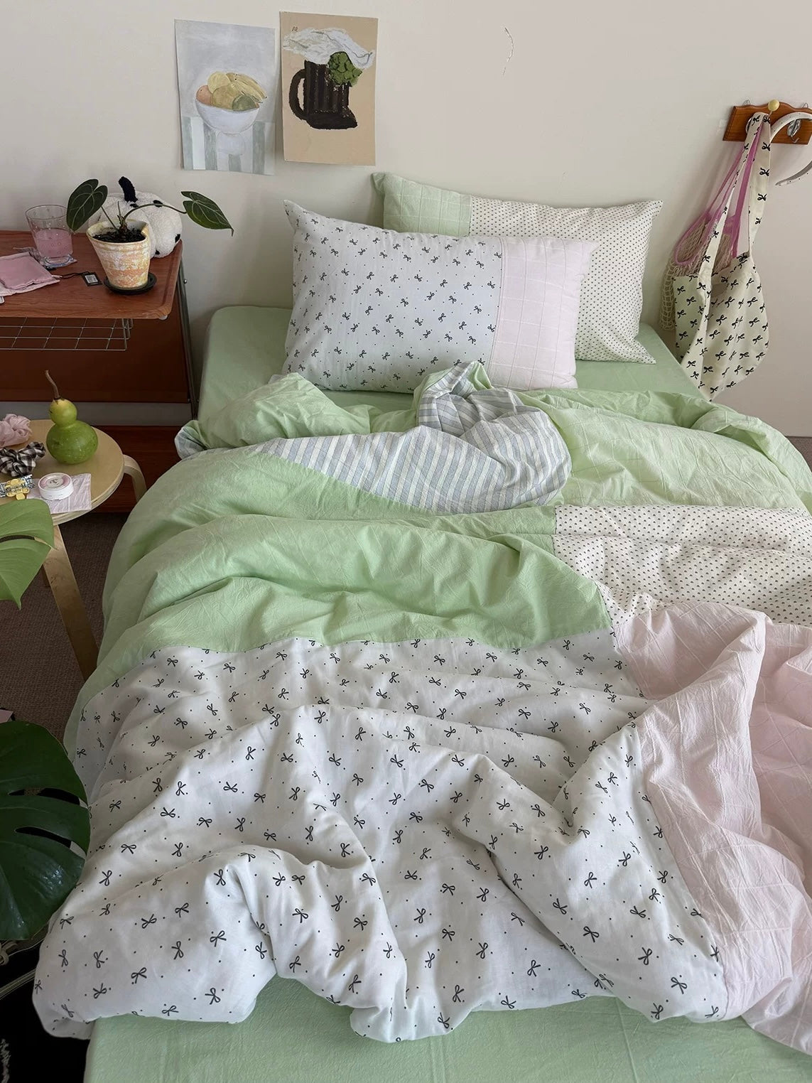Mint Green Bow Duvet Cover Set