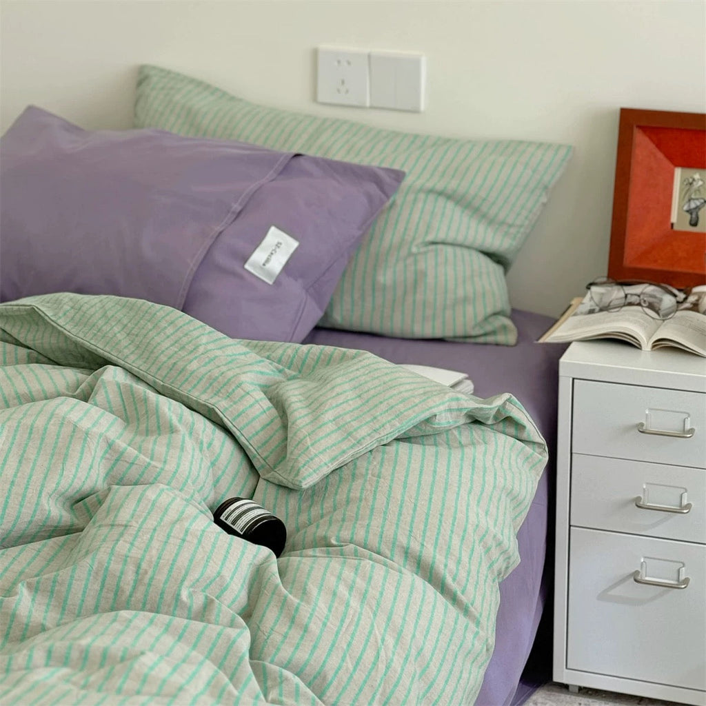 Mint Stripe Cotton Duvet Cover Set