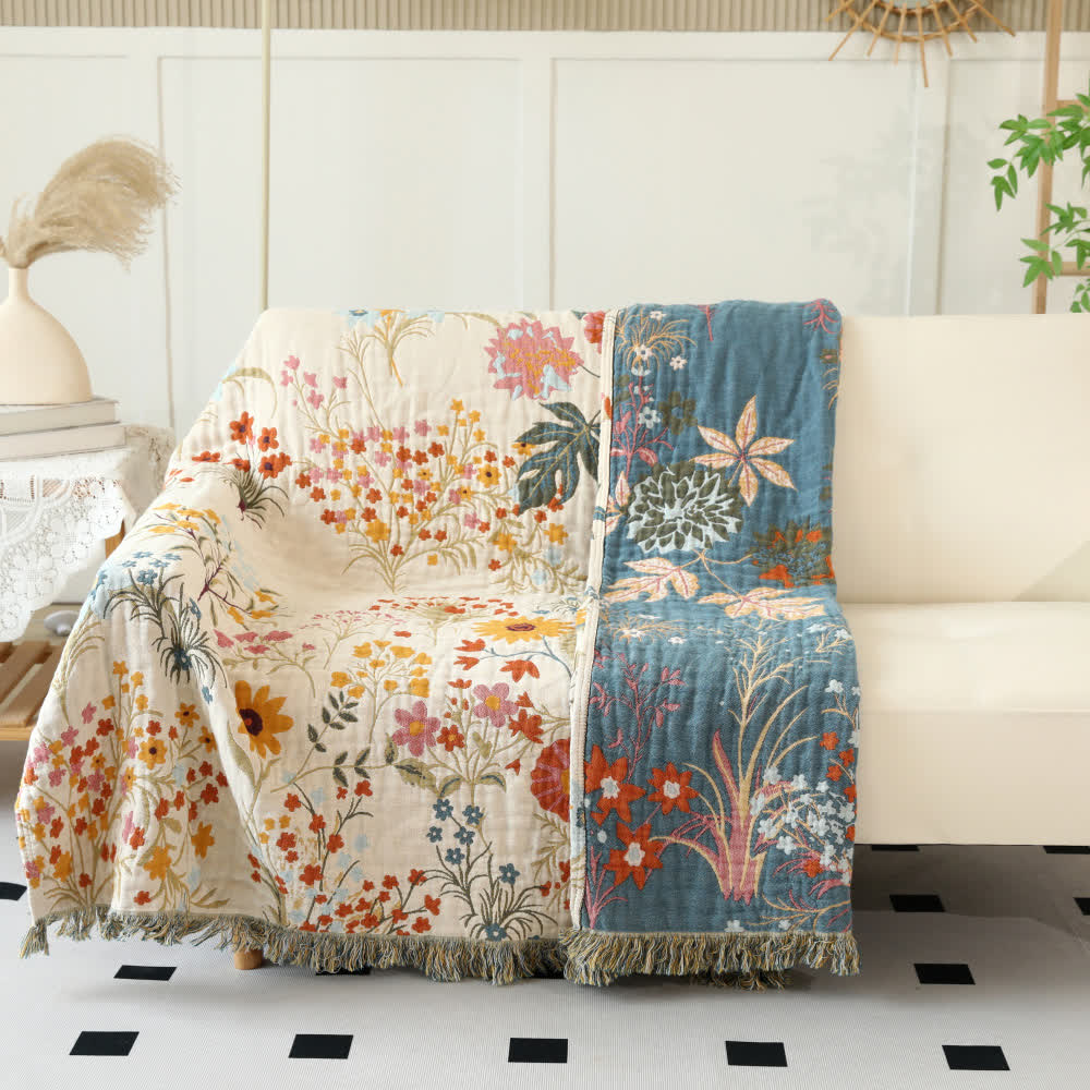 Cotton Couch Cover - Sunflower Pattern with Tassels