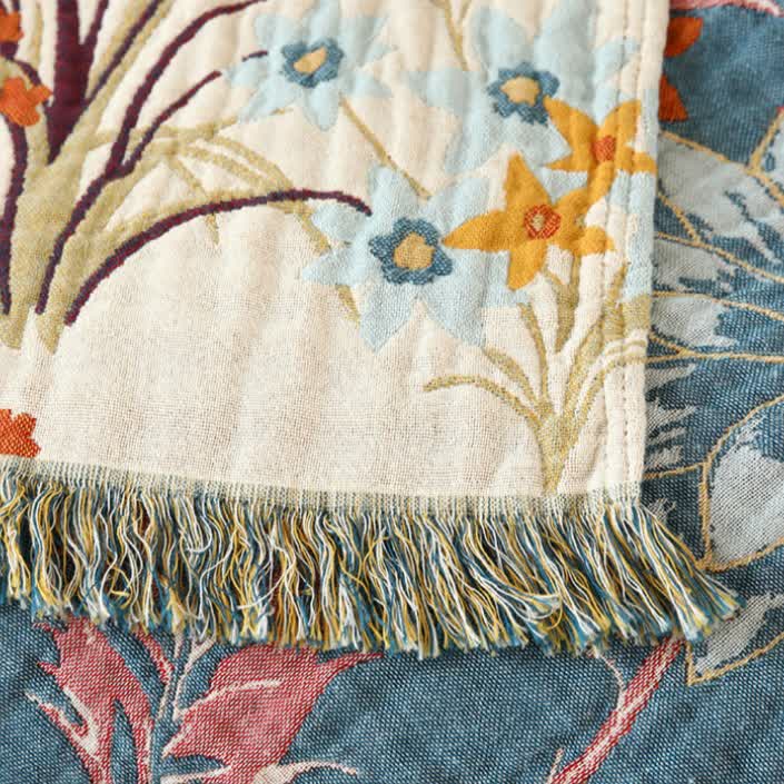 Cotton Couch Cover - Sunflower Pattern with Tassels