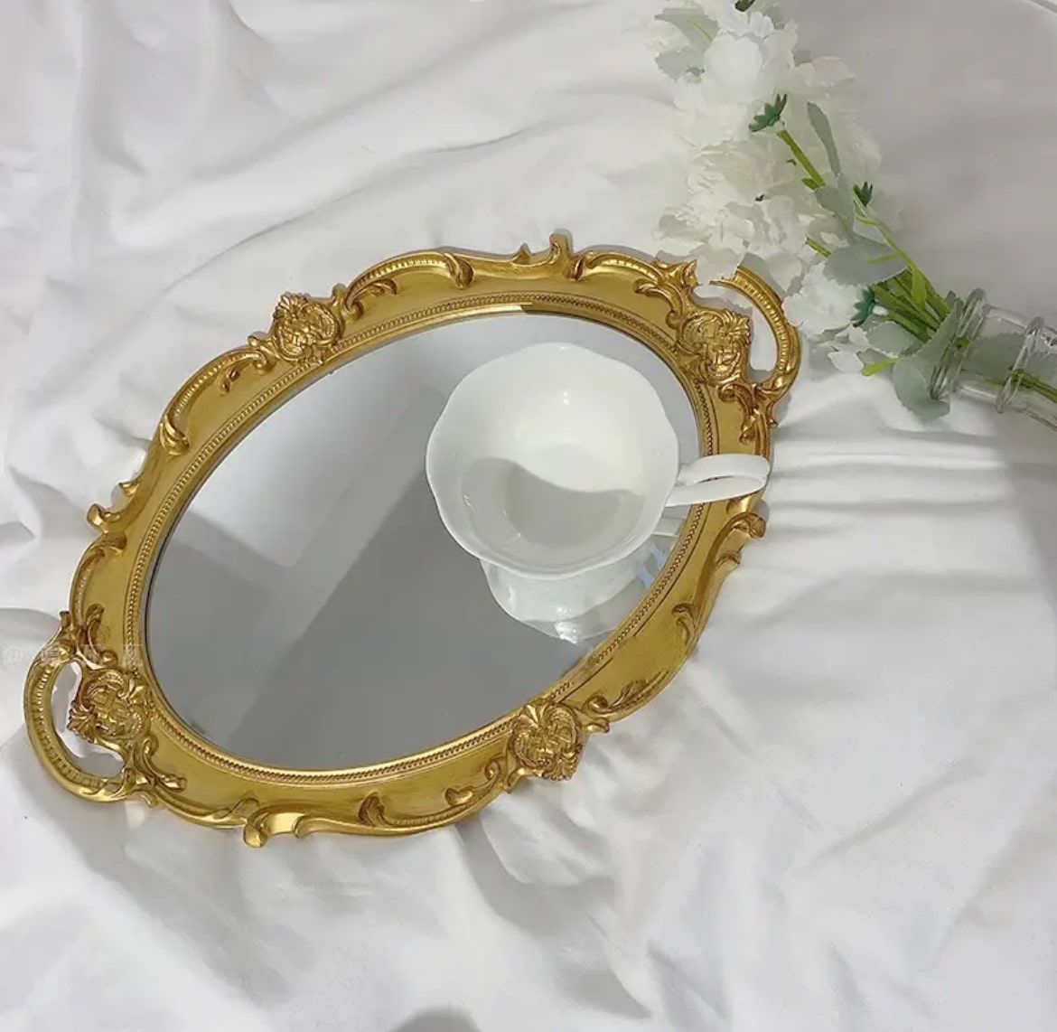 Golden Reflection Mirror and Tray Oval