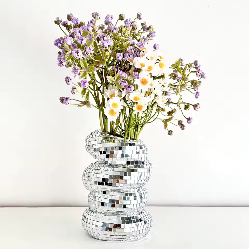 Mirror Disco Ball Spiral Vase
