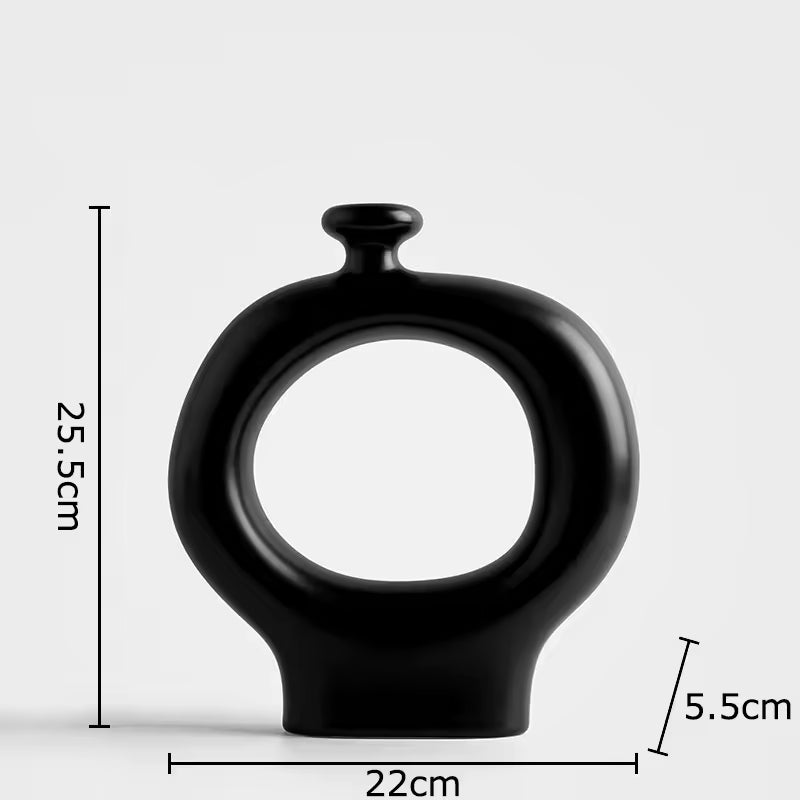 Minimalist Striped Ceramic Vase Set Black