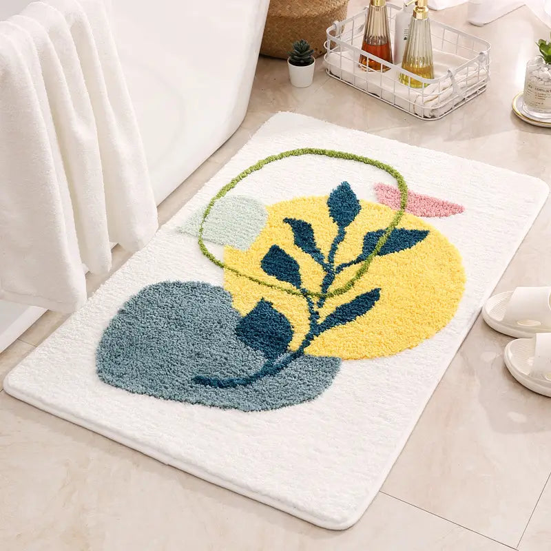 Skorda Nordic Flocked Bath Mat Modern Botanical Pop