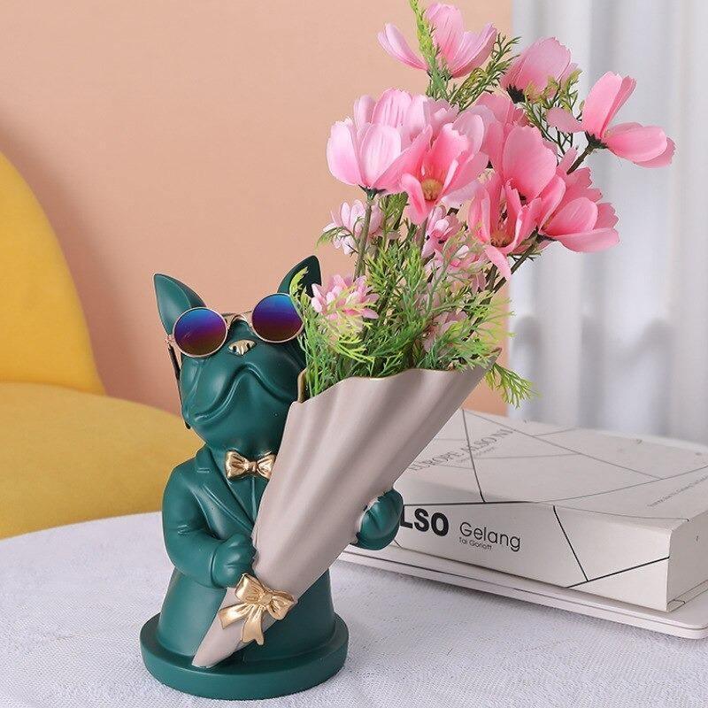 Frenchie Bulldog Woof Vase CadetBlue