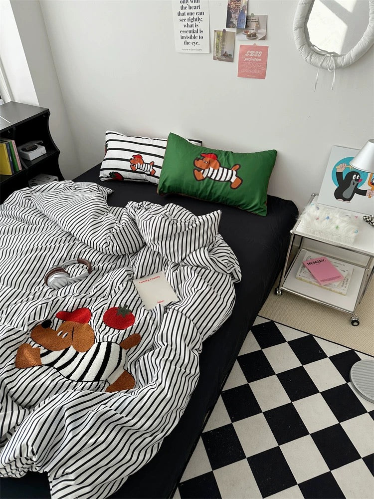 Cartoon Dog Embroidered Bedding Set