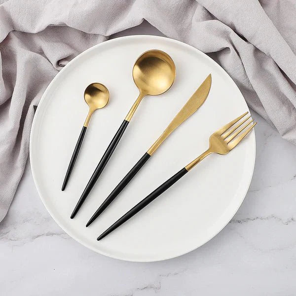Modern Dinnerware 24-Piece Set Black Gold