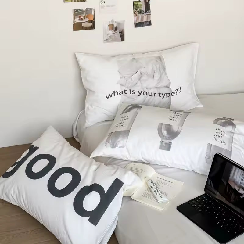 Graphic Typography Cotton Pillowcase