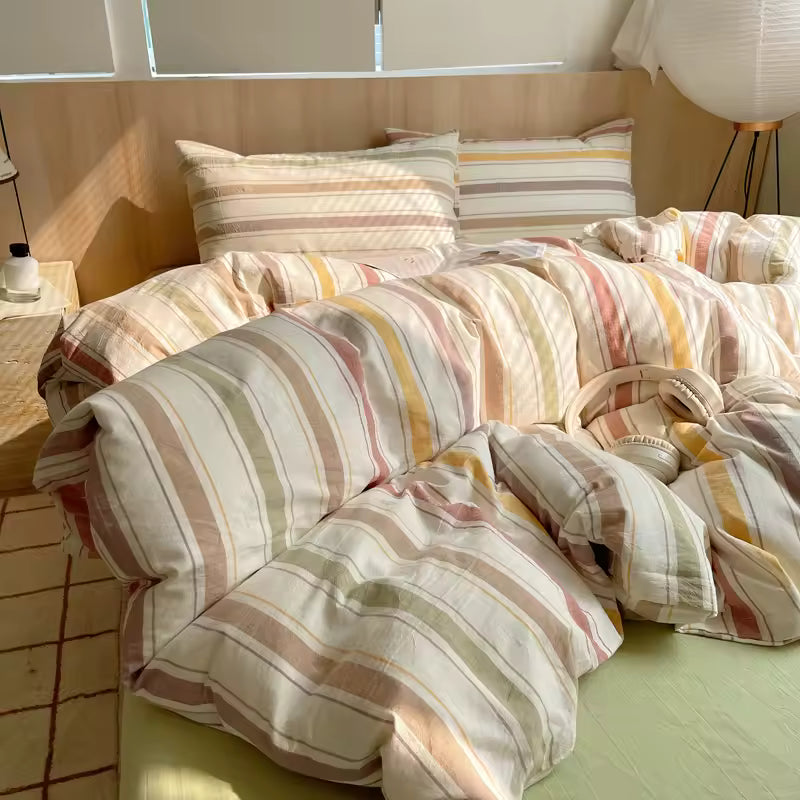 Pastel Retro Striped Duvet Cover Set