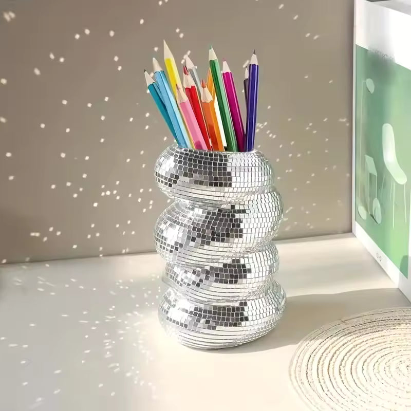 Mirror Disco Ball Spiral Vase