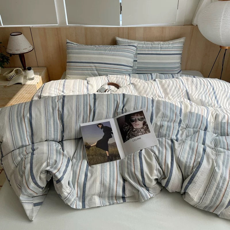 Navy Blue Striped Duvet Cover Set