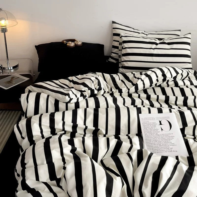 Monochrome Striped Duvet Cover Set