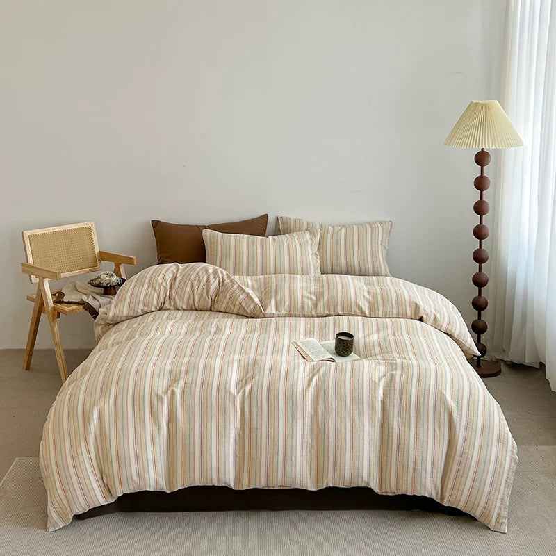 Multicolor Striped Duvet Cover Set