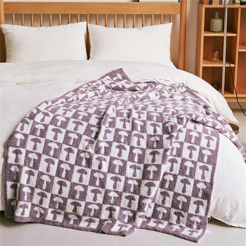 Mushroom Throw Blanket (Grey) Dusty Purple