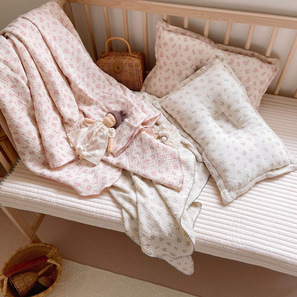 Vintage Floral Muslin Baby Blanket – Carmine Pink, 47" x 51"