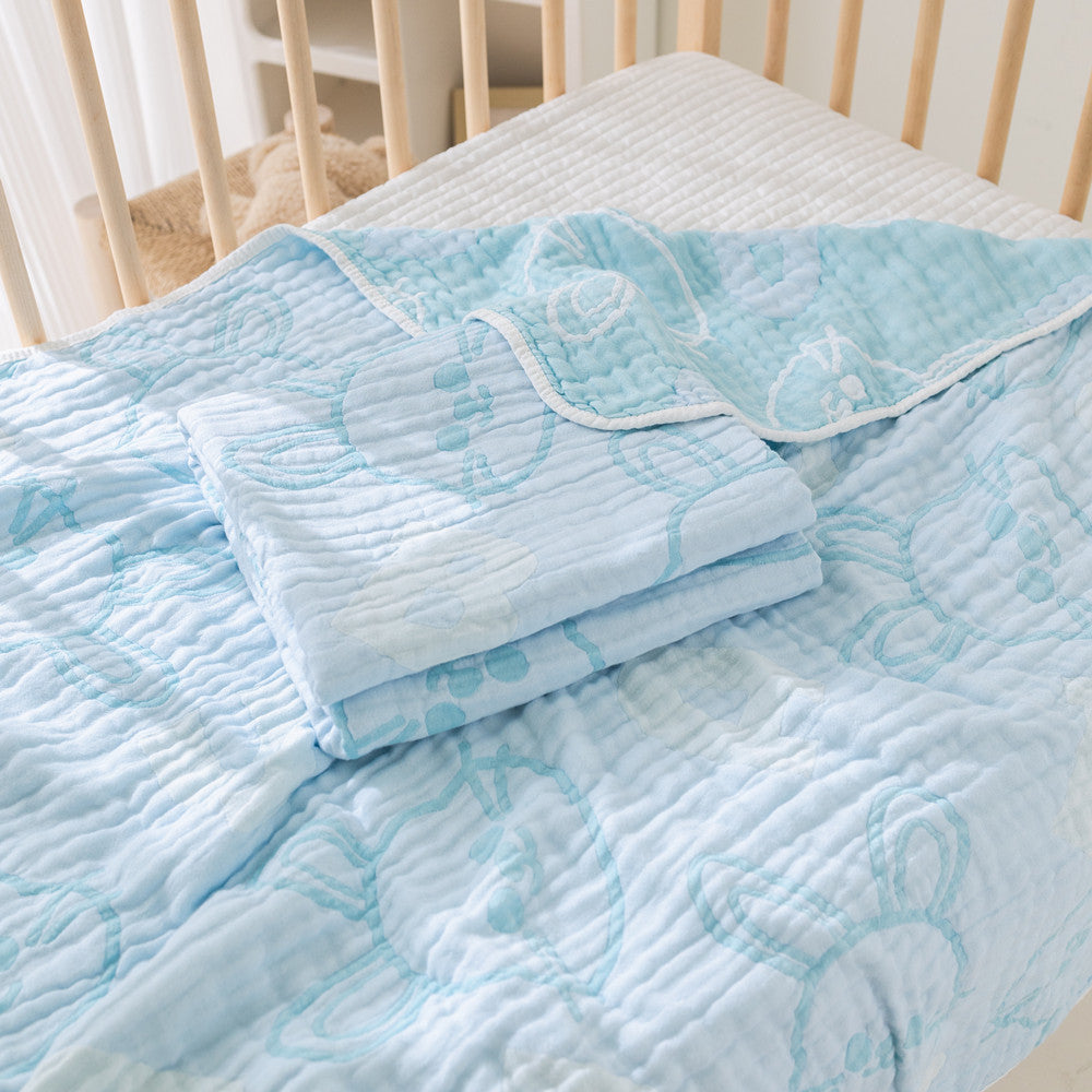 6-Layer Bamboo Muslin Baby Blanket - 40"×42 " Rabbit Blue
