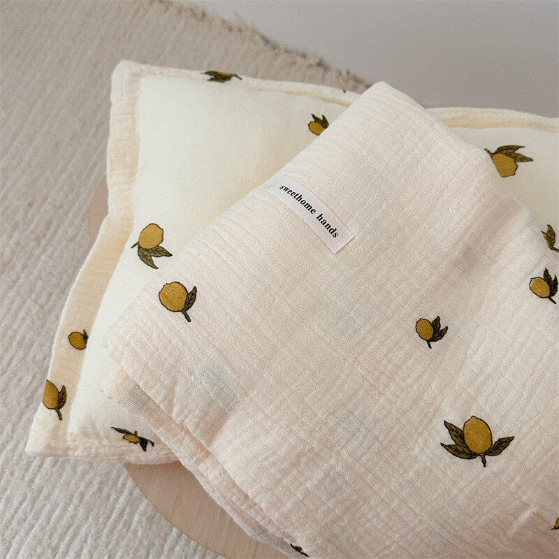 Lemon Muslin Toddler Blanket & Pillow Set – 47"×51"