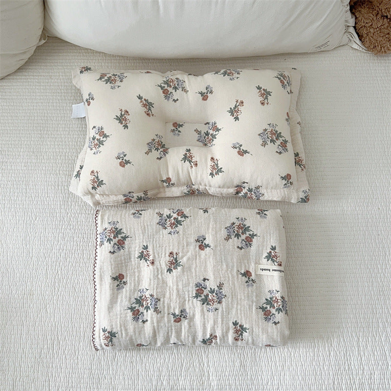 Vintage Floral Muslin Toddler Blanket & Pillow Set – 47" x 51"