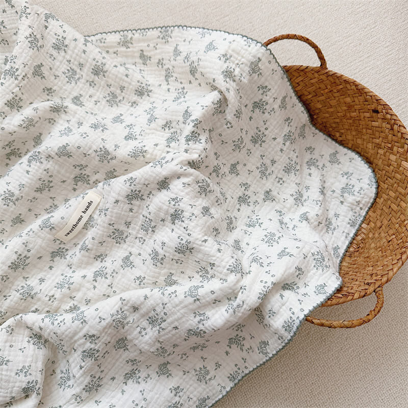Floral Muslin Toddler Blanket & Pillow Set – Sage Green Print