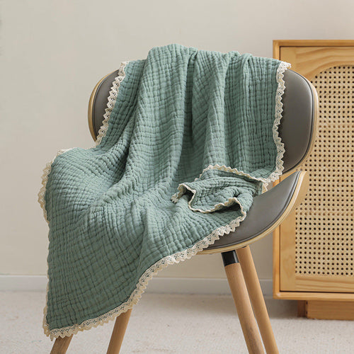 6-Layer Muslin Baby Blanket with Lace Trim
