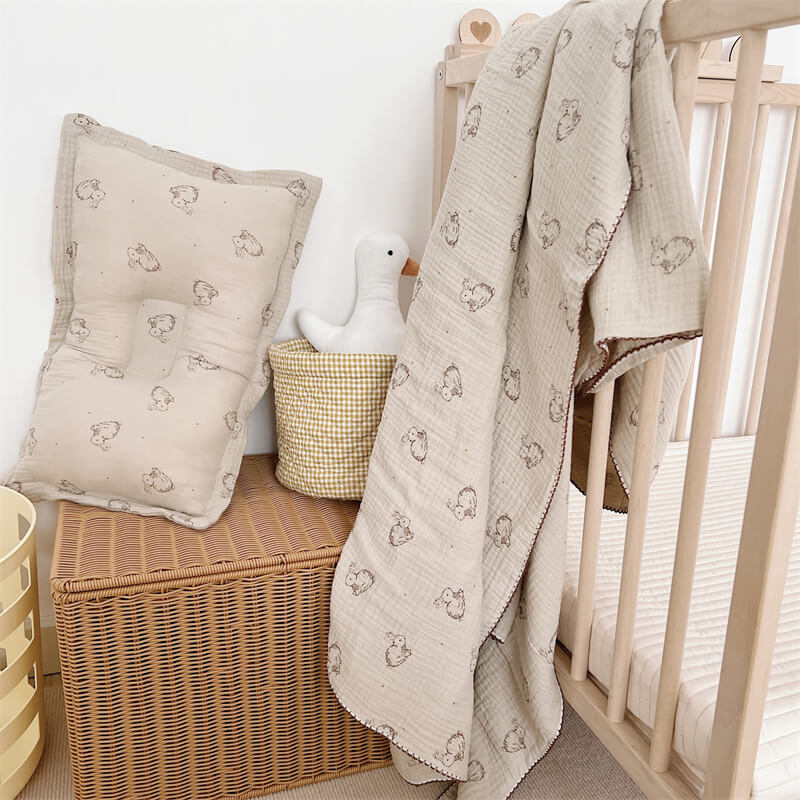 Bunny Cotton Muslin Baby Blanket & Pillow Set – 47" x 51"