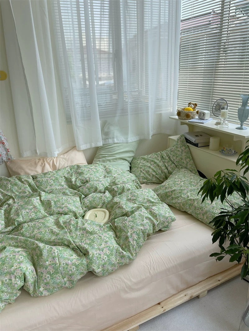 Green Ditsy Floral Cotton Bedding Set