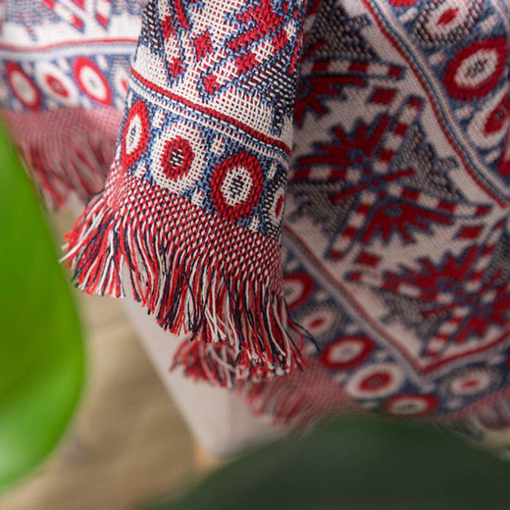 Red Boho Reversible Sofa Throw Blanket