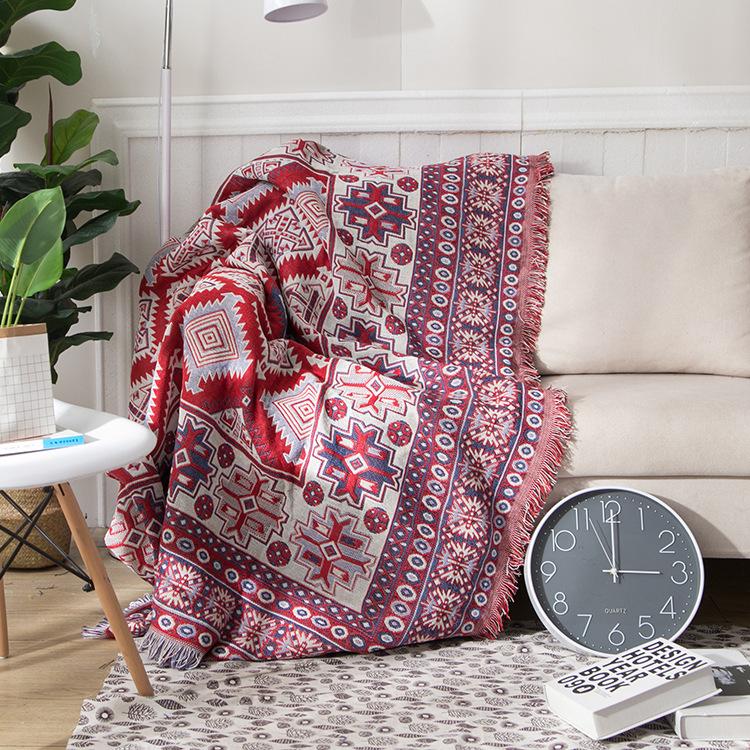 Red Boho Reversible Sofa Throw Blanket