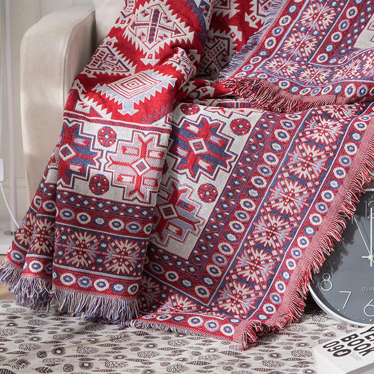 Red Boho Reversible Sofa Throw Blanket