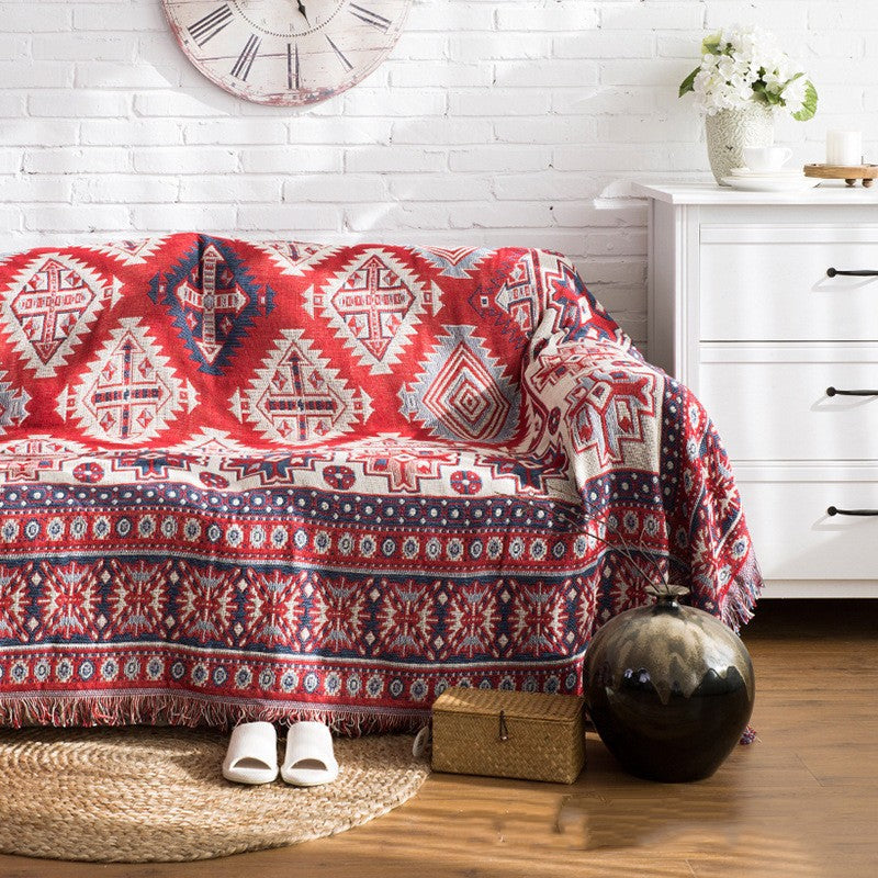 Red Boho Reversible Sofa Throw Blanket