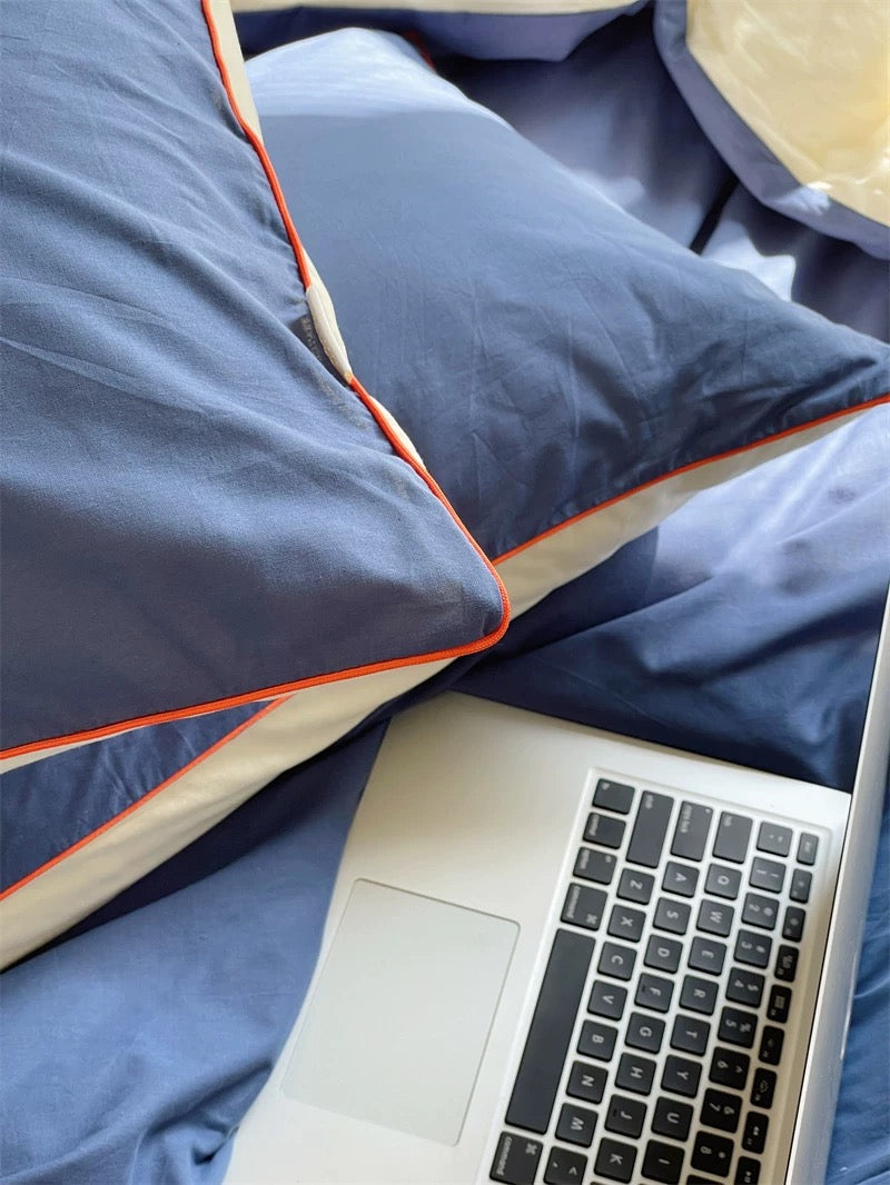Navy Blue Color Block Bedding Set