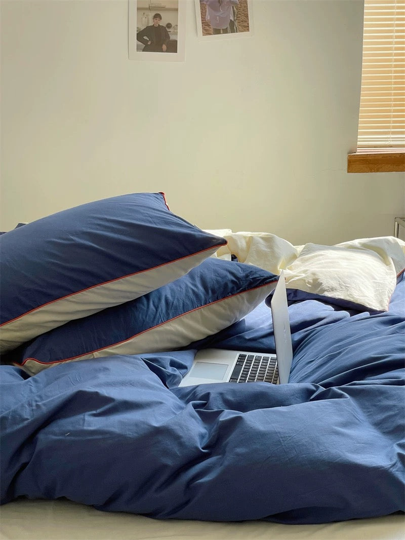 Navy Blue Color Block Bedding Set